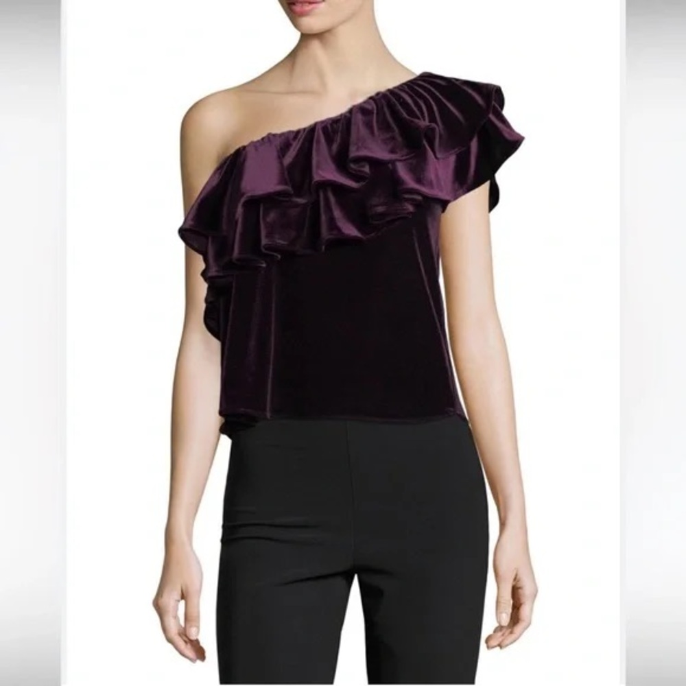 Misa Los Angeles Deep Purple Velvet Ruffle Top - Picture 2 of 10